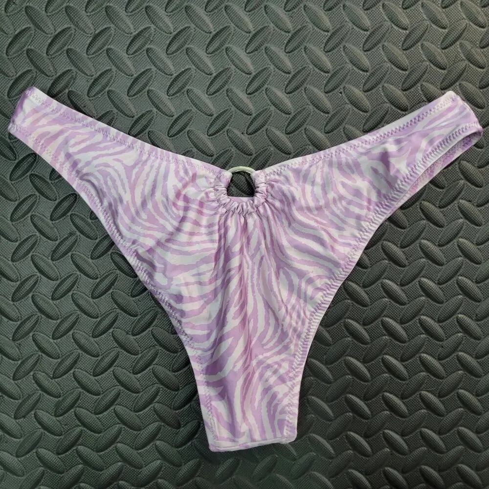 Kendall + Kylie Bikini Bottoms Medium Purple Zebra High Cut Swim Resort Vacation